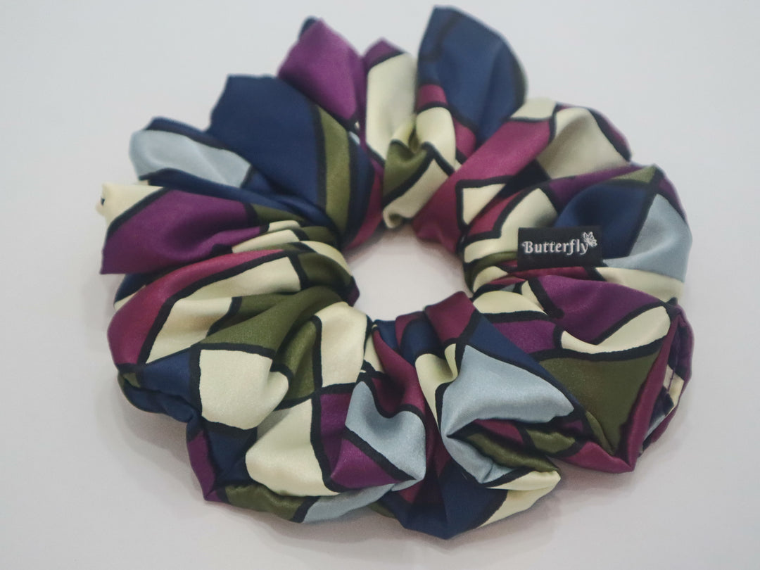 Satin Abstract Purple/Green/Navy