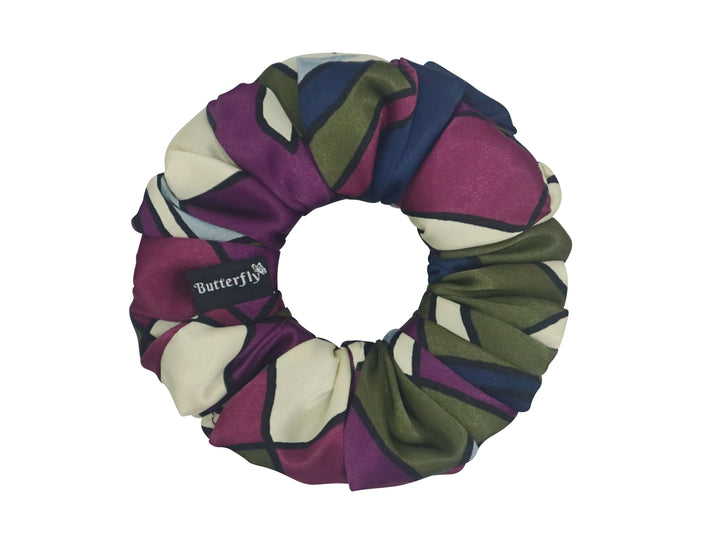 Satin Abstract Purple/Green/Navy